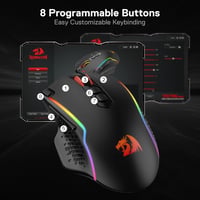 Redragon M810 Pro Vezeték Nélküli Gamer Egér, 10000 DPI, 8 Makró Gomb, Gyorstüzelés, 45 Órás Üzemidő, RGB Háttérvilágítás, PC/Mac 8