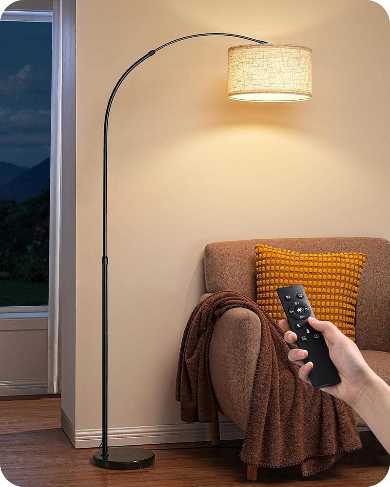 EDISHINE Ívelt Állólámpa Nappaliba - E27 LED Izzóval, Távirányítóval, Fokozatmentes Fényerő és Színhőmérséklet Szabályozás, 143-176 cm Állít
