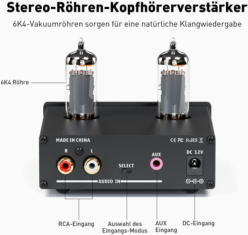 Fosi Audio P2 csöves fejhallgató-erősítő, alacsony zajszintű Hi-Fi előerősítő