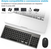 Olasz QWERTY USB billentyűzet és egér szett - GALENMORO vezeték nélküli, ergonomikus, csendes, Windows kompatibilis 7