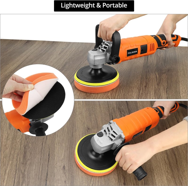 QWORK 1200W Autópolírozó Gép Szett - Változtatható Sebesség 500-3000 RPM, Polírozó Korongokkal, Autó, Motor, Bútor Polírozásához