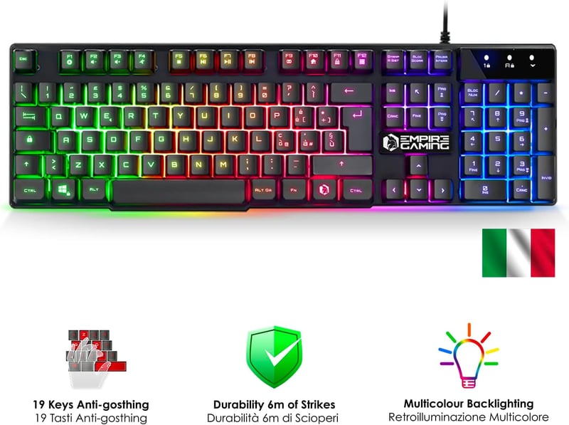 EMPIRE GAMING MK800 3-in-1 Gamer Szett - RGB Billentyűzet 19 Anti-Ghosting Gombbal, Ergonomikus RGB Egér 2400 DPI, Egérpad - PC PS4 PS5 Xbox