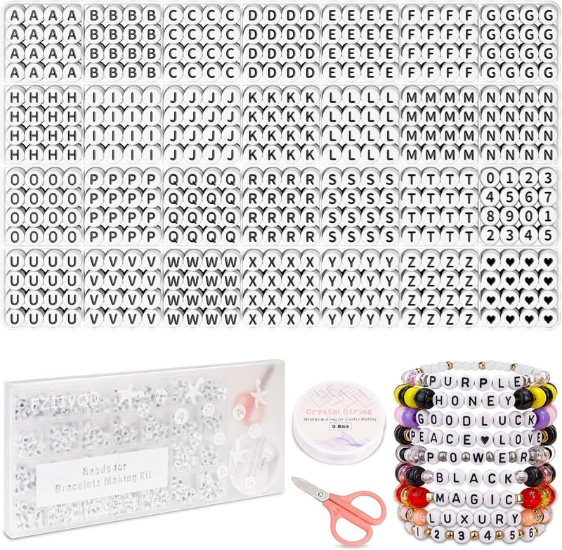 FZIIVQU 1450 db-os Fehér Betűgyöngy Készlet Karkötőkhöz és DIY Ékszerkészítéshez