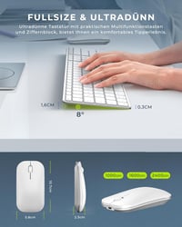 seenda Fém Bluetooth Billentyűzet és Egér Szett - Újratölthető Kettős Módú USB/BT Vezeték Nélküli QWERTZ Billentyűzet PC/Tablet/MacOS Eszköz 6