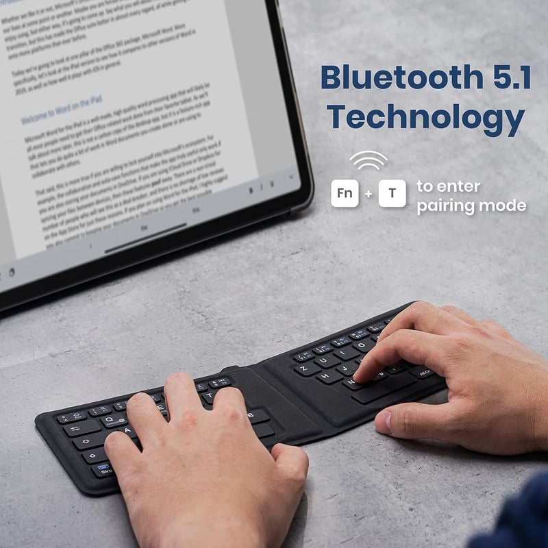 Perixx PERIBOARD-805 Ergo Összehajtható Bluetooth Billentyűzet - Ergonomikus V-alakú Kialakítás - iOS, Android, Windows Kompatibilis - Ultra