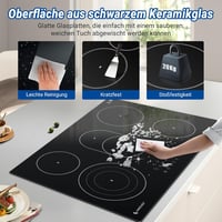 AMZCHEF Beépíthető Üvegkerámia Főzőlap 77 cm - 5 Zónás, Ovális és Tripla Főzőfelülettel, 9 Teljesítményszinttel, Időzítővel, Biztonsági Zárral 8