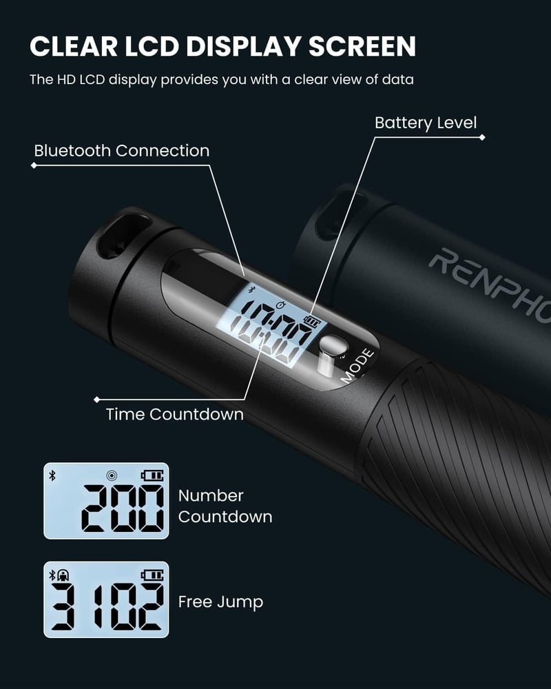 RENPHO Okos Ugrókötél Számláló Funkcióval, Állítható Fitness Kötél App Elemzéssel - Cordless Ball - Black