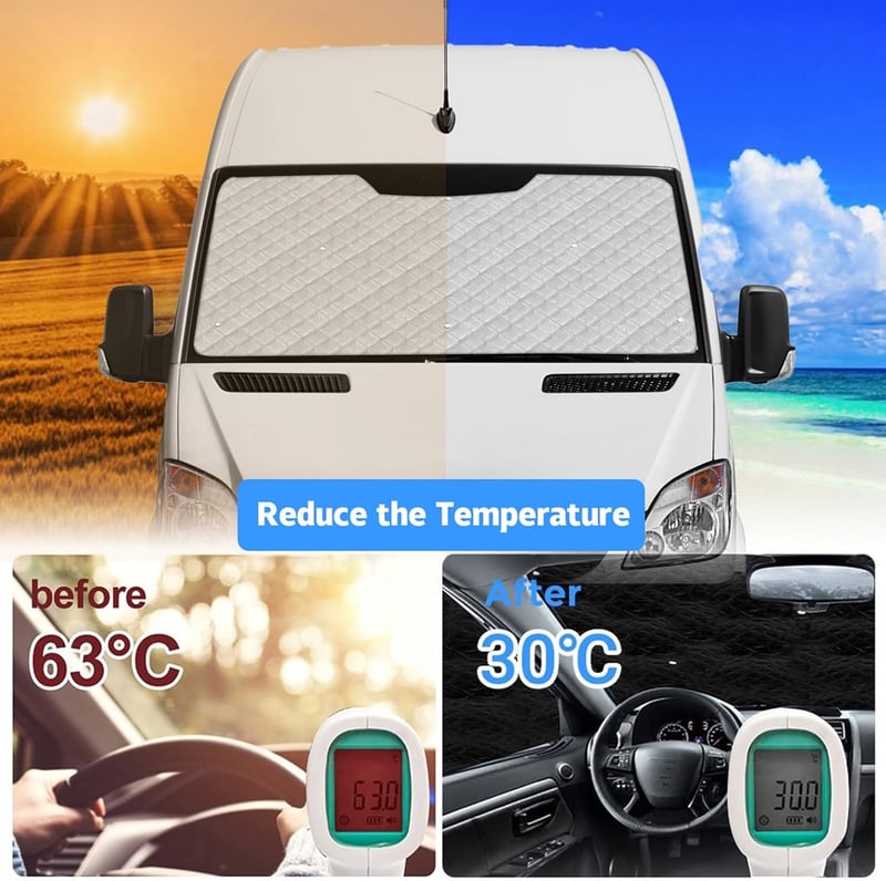 JinsenTGG Napvédő Szélvédőtakaró Renault Master 2010-2023 SWB és Opel Movano - 9 részes Hőszigetelő Alumínium Fólia Napellenző Takaró