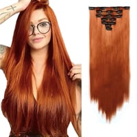 iLUU Rézvörös Egyenes Clip-in Hajhosszabbítás Szett - 56cm, 130g, 7 részes, Hőálló Szintetikus 1