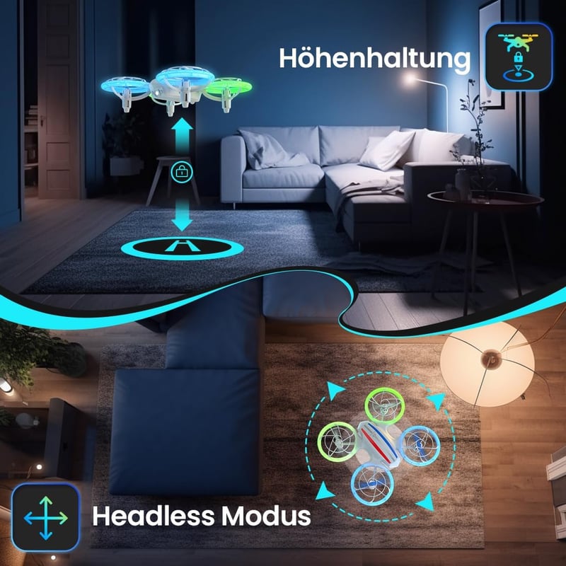 DEERC D23 Mini Drón Gyerekeknek - RC Quadcopter LED Világítással, 2 Akkumulátorral, Teljes Propellervédelemmel, 3D Flip Funkcióval, Kezdőkne