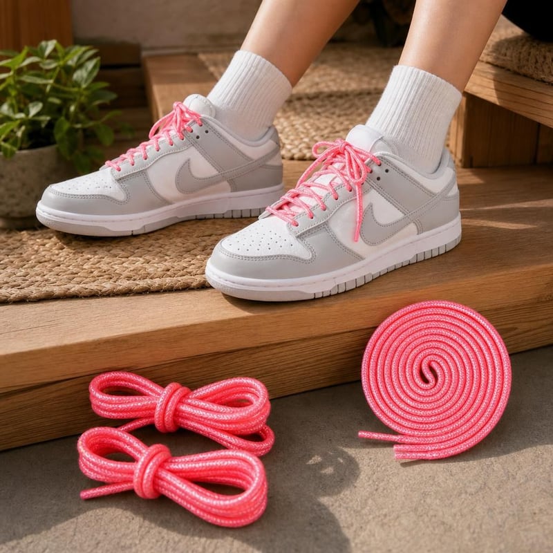 Školski stil: Nike tenisice + 2 para neon ružičastih vezica sa šljokicama