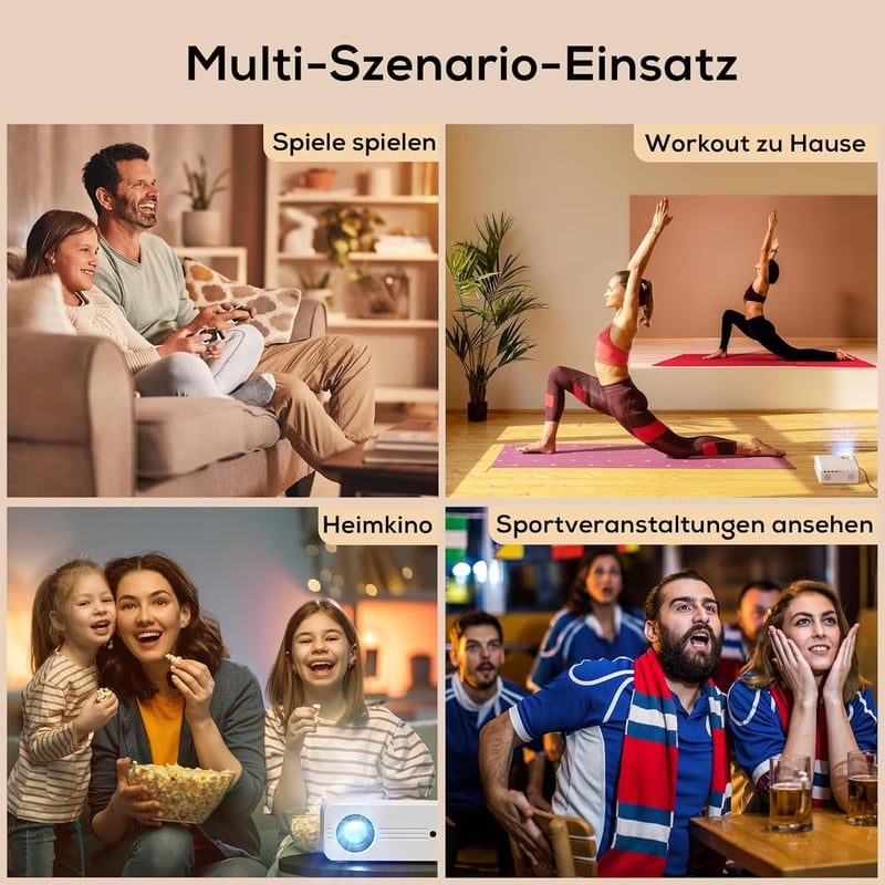 AKIYO Full HD 1080P WiFi Projektor 10000 Lumen, Állvánnyal, 4K Támogatással