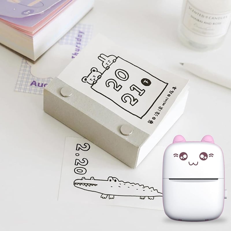 PNGOS Rózsaszín Mini Bluetooth Hőnyomtató - Hordozható Tintamentes Matrica és Fotónyomtató