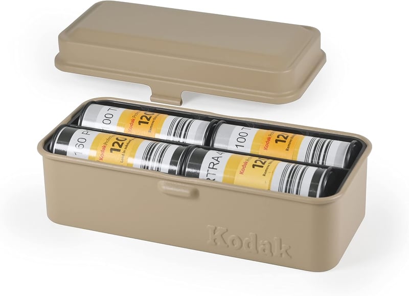 Kodak retro acél filmtároló doboz 120/135-ös tekercsekhez, bézs