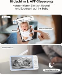 CZEview BM6 Bébiőr 2 Kamerával, 2K Felbontás és 4X Zoom, 5,5 Colos HD Kijelző, Mobilalkalmazással, Kék 3