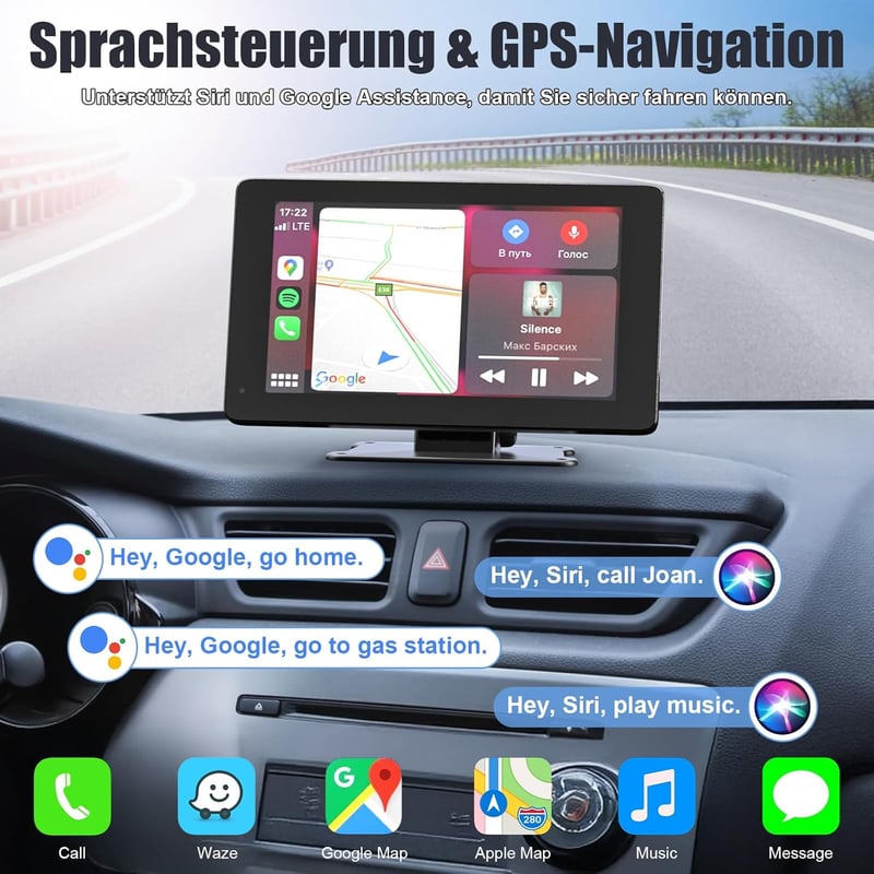 BDFFLY 7" Vezeték Nélküli CarPlay Autós Kijelző Apple és Android Kompatibilitással, GPS Navigációval, Tolatókamerával, Hangvezérléssel és Bl