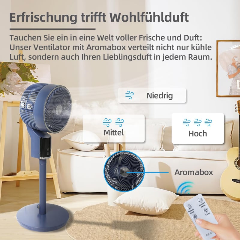 Be Cool 26 cm-es padlóventilátor 3D lengéssel, aromaterápiás dobozzal, távirányítóval