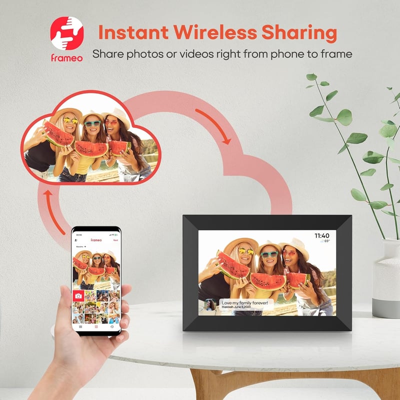 BIGASUO Frameo 10.1" WiFi Digitális Képkeret - HD IPS Érintőképernyő, 32GB Memória, Automatikus Forgatás, Fali Rögzítés, Azonnali Fotómegosz