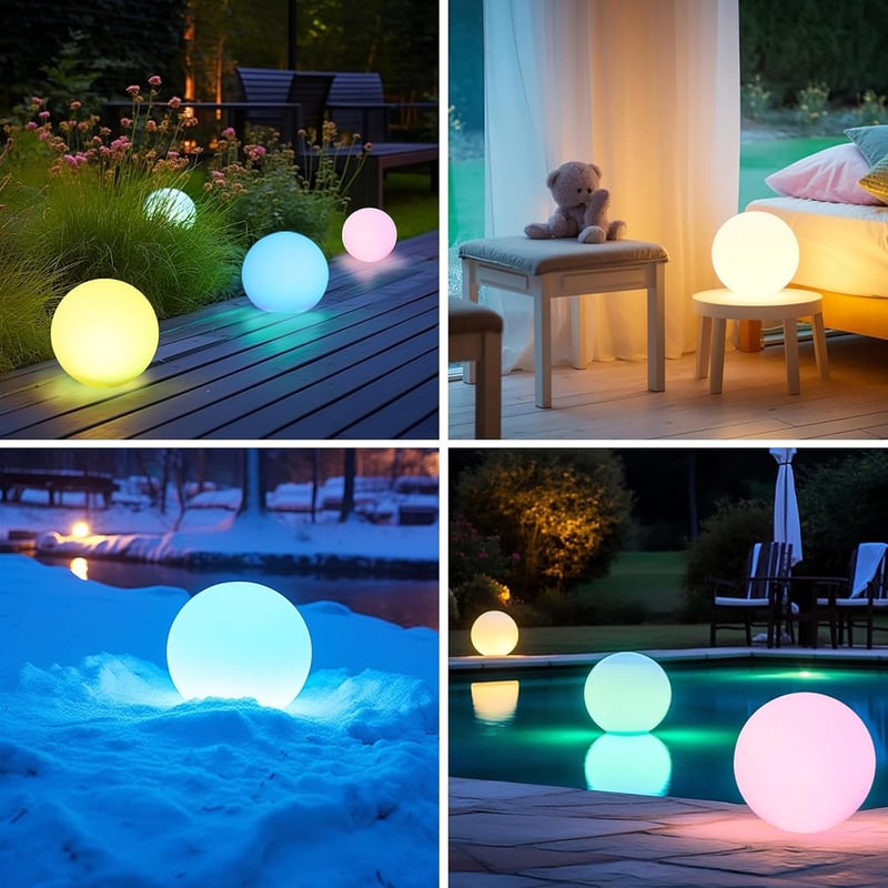 Aimosen RGB LED 30 cm Napelemes Kerti Gömblámpa - IP66 Vízálló, 16 Színű, Távirányítós, 1200 mAh Type-C Tölthető Kültéri Világítás Pázsitra,