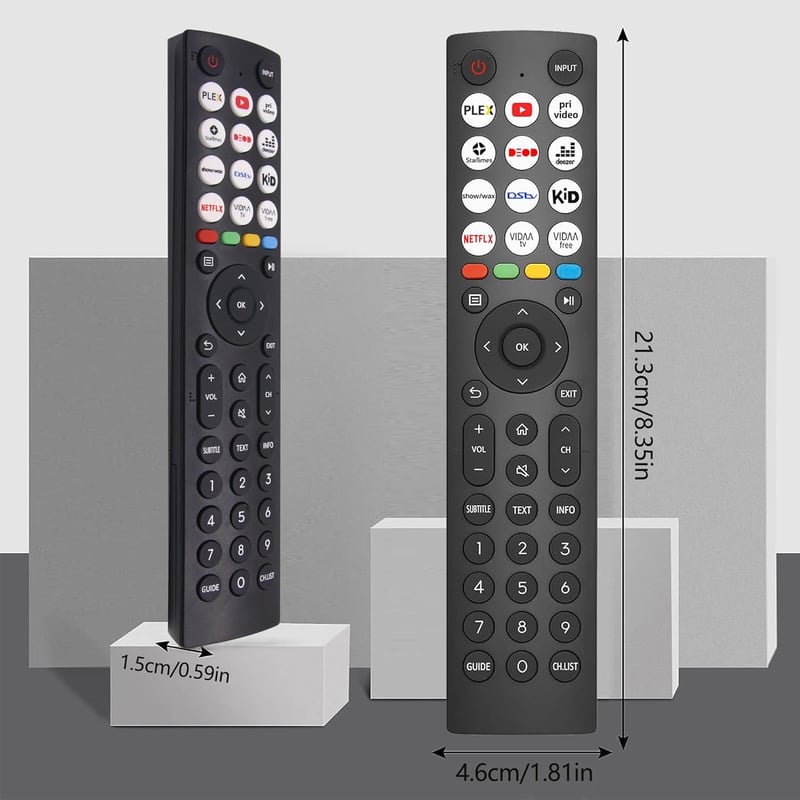 FOXRMT Távirányító Hisense Vidda UHD Smart 4K TV-hez - 12 Gyorsgombbal, Programozás Nélküli Használat, 8m Hatótáv, ERF2J36H Modell
