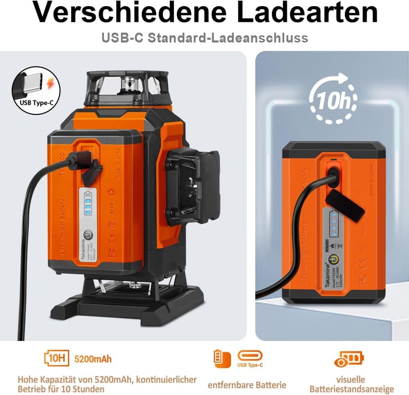 TakamineTech Zöld Keresztvonalas Lézer - 4x360° Önszintező Lézeres Szintező, 16 Vonalas Építési Lézer, 5200 mAh Akkumulátor, Távirányítható,