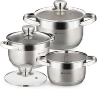 Daniks Rozsdamentes Acél Edénykészlet 3 Méretben, Indukciós Főzőlappal Kompatibilis, Üvegfedővel, 1.9L/2.9L/4.75L, Tésztafőző 1