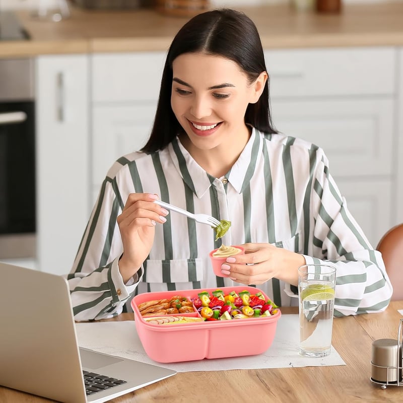 Sinnsally Rózsaszín Bento Doboz 1250ml - Hordozható Ebédtároló Evőeszközzel