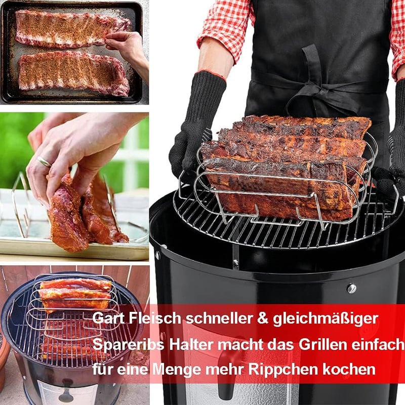 LyximGss Rozsdamentes Acél Oldalas Tartó - 5 Bordához Tervezett Grillező Kiegészítő Gáz és Faszenes Grillhez - Mosogatógépben Mosható, 33x29