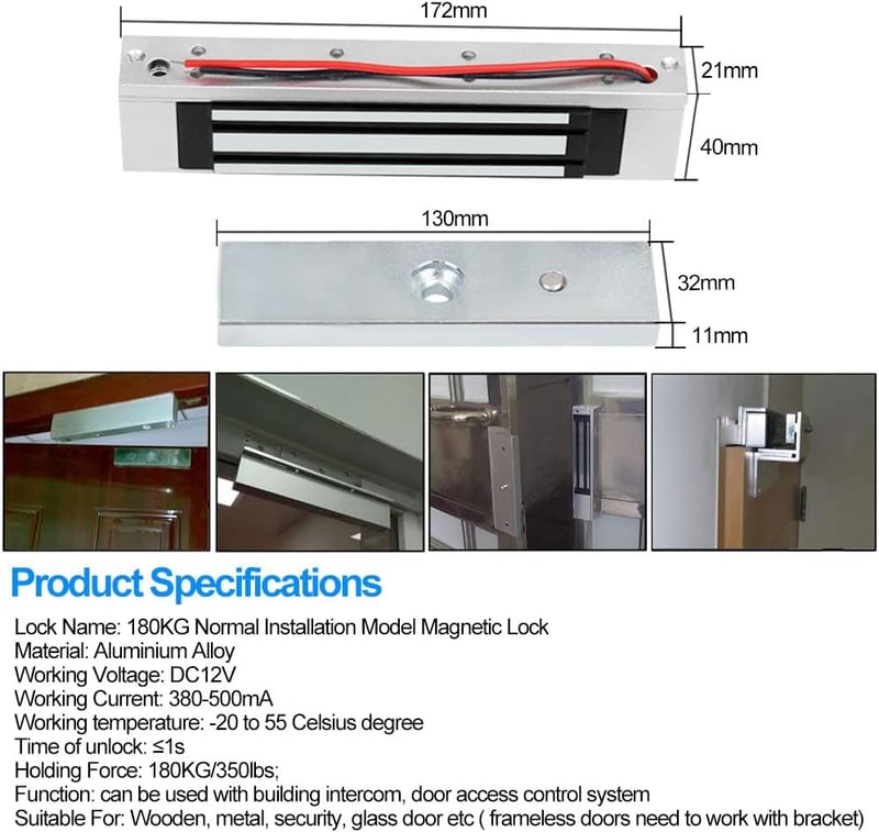 ReaIOKbii 125KHz RFID Beléptető Rendszer - 180kg Mágneszárral, Kódzárral, 10db Kulcstartóval, Tápegységgel - Falra szerelhető Ajtóvezérlő Ké