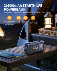 YaberAuto 6000A Autós Indításrásegítő Powerbank, 26800mAh, 65W USB-C PD, 600 Lumen LED Lámpa, Benzin és 12L Dízel Motorokhoz 6