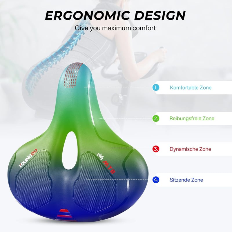 YOUNGDO Univerzális Kerékpár Nyereg - Extra Széles Gél Ülés, Memóriahabos, Ergonomikus, Légáteresztő, Ütéselnyelő, Vízálló Borítással, Piros