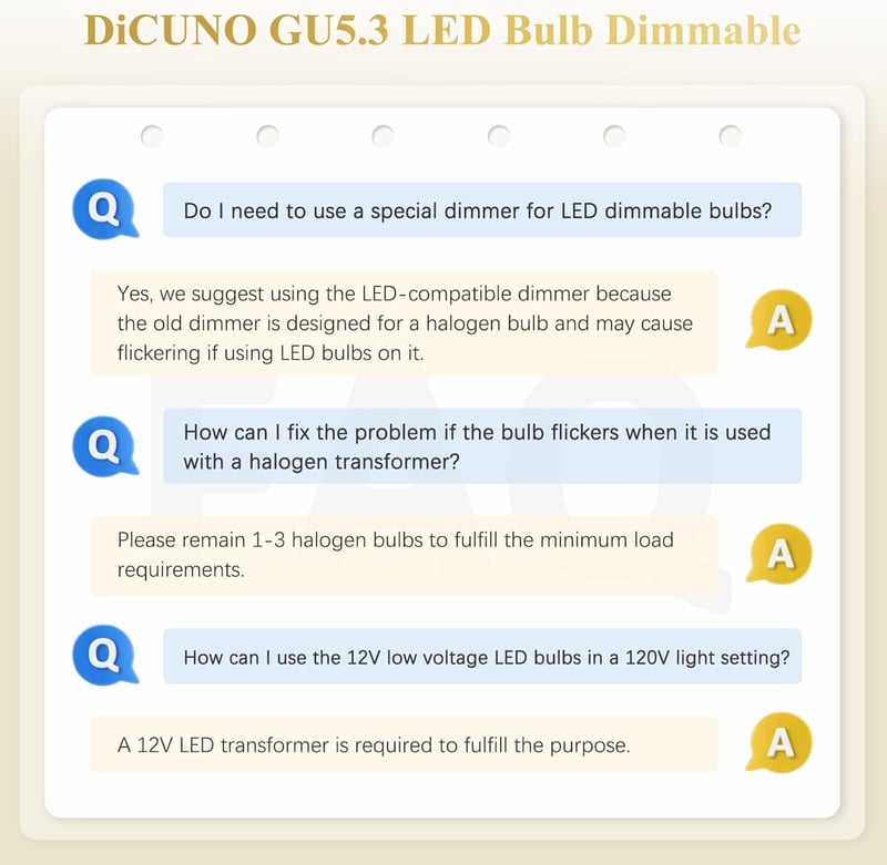 DiCUNO GU5.3 LED Izzó 5W - Dimmelhető MR16 Spotlámpa, Természetes Fehér 4000K, 500LM, 50W Halogén Helyettesítő, 120° Szórási Szög, Beltéri S