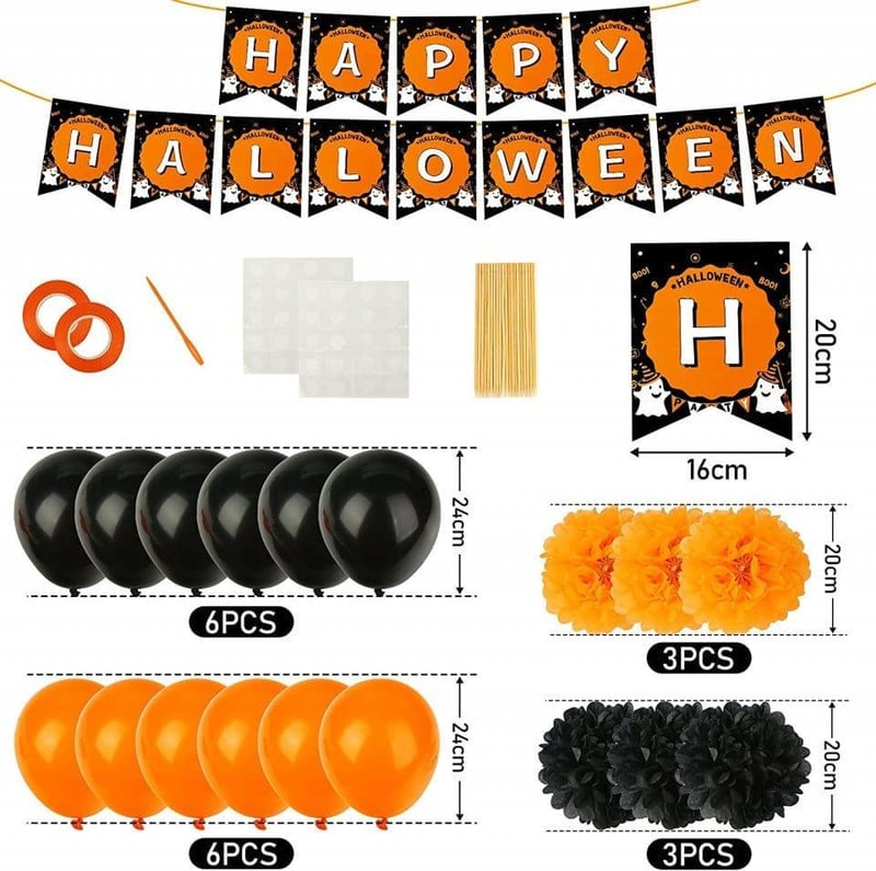Koogel 40 részes Halloween Dekoráció Szett - Latex és Karton Elemek