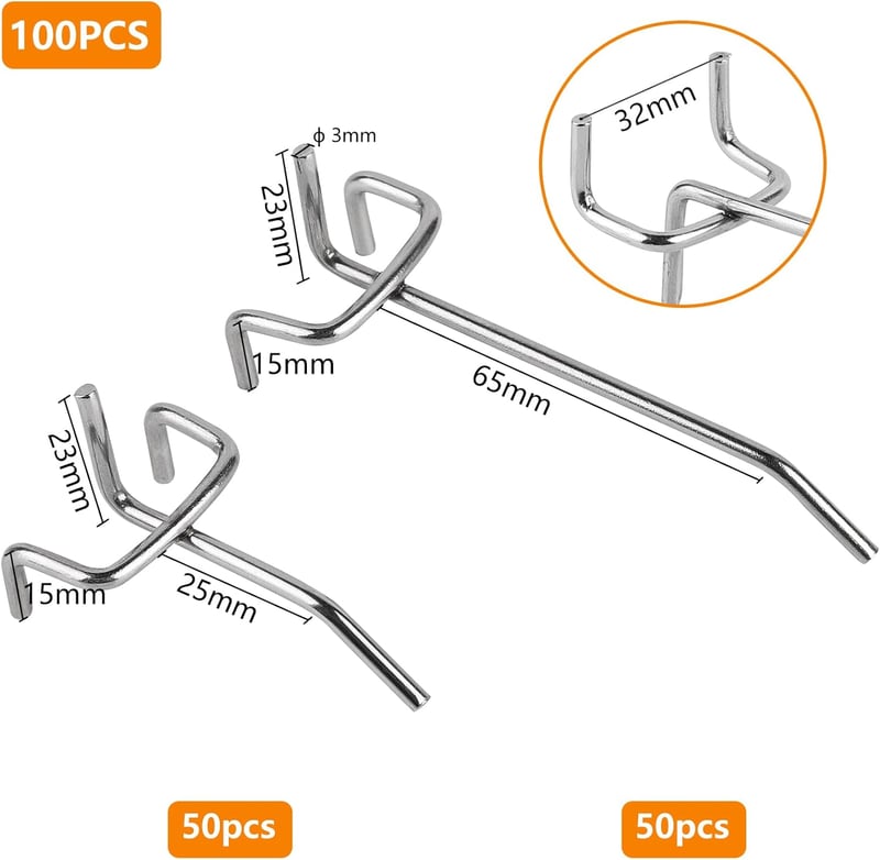Pegboard Akasztó Szett - 100 db Lyukacsos Falra, 5 és 10 cm-es Méretben