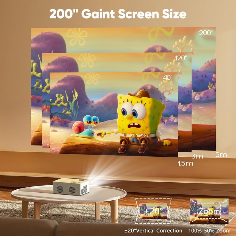 AKATUO 8500 Lumen Mini Projektor Bluetooth 5.1 - Hordozható LCD Házimozi, Full HD 1080P Támogatással, 200" Képméret, Okostelefonnal Kompatib