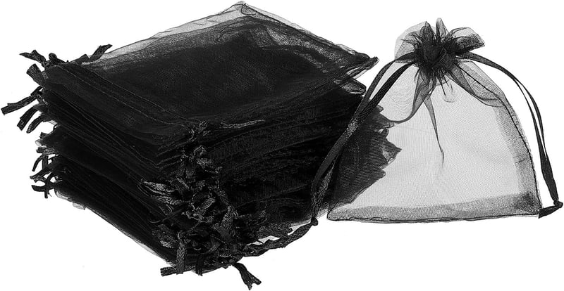 Sourcing Map 50db Fekete Organza Ajándékzsák 10x12cm - Esküvői, Karácsonyi Ékszertasak