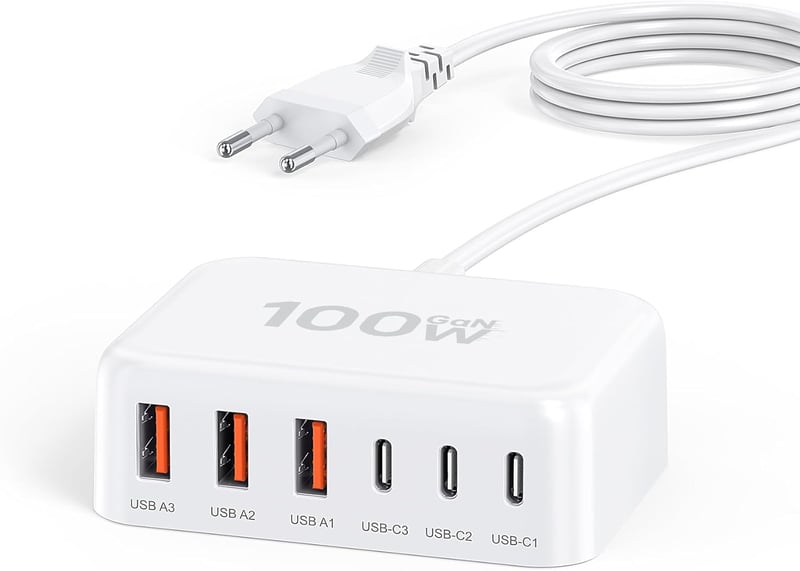 Zomvan 100W USB-C Gyorstöltő 6 Portos - 3 USB-C és 3 USB-A Töltőállomás iPhone 16/15/14, Samsung S24/S23, iPad és Okostelefonok Számára

AI: