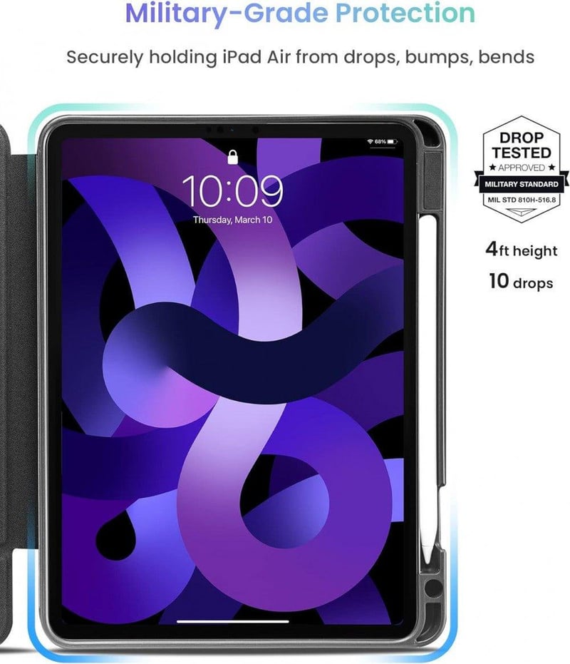 iPad Air 5/4 tok tolltartóval, fehér - Automatikus ébresztés/alvás funkcióval