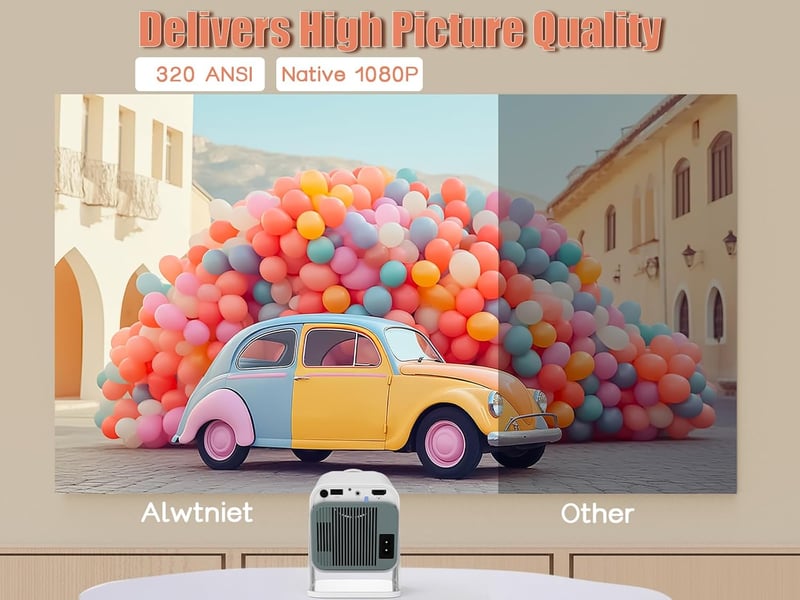Alwtniet HY320 NTV Android 13 Mini Okos Projektor 4K - 320 ANSI Lumen, WiFi, Bluetooth 5.2, ChatGPT Hangasszisztens, Hordozható Házimozi