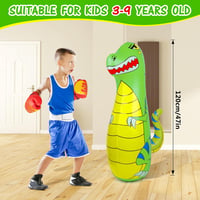 EQARD Felfújható Dinoszaurusz Boxzsák Gyerekeknek 120cm - Állítható Edzőzsák Boxkesztyűvel, 3-9 Éveseknek, Karate, MMA, Taekwondo Gyakorlásh 2
