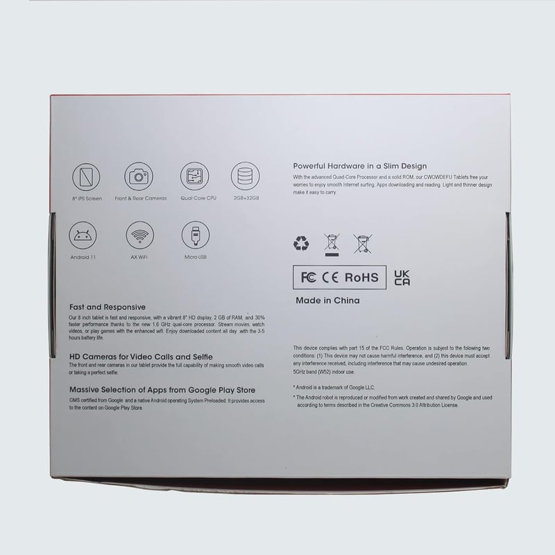 CWOWDEFU 8 colos Android 10, 4G LTE WiFi Android táblagép és telefon, GPS-szel (Fekete)