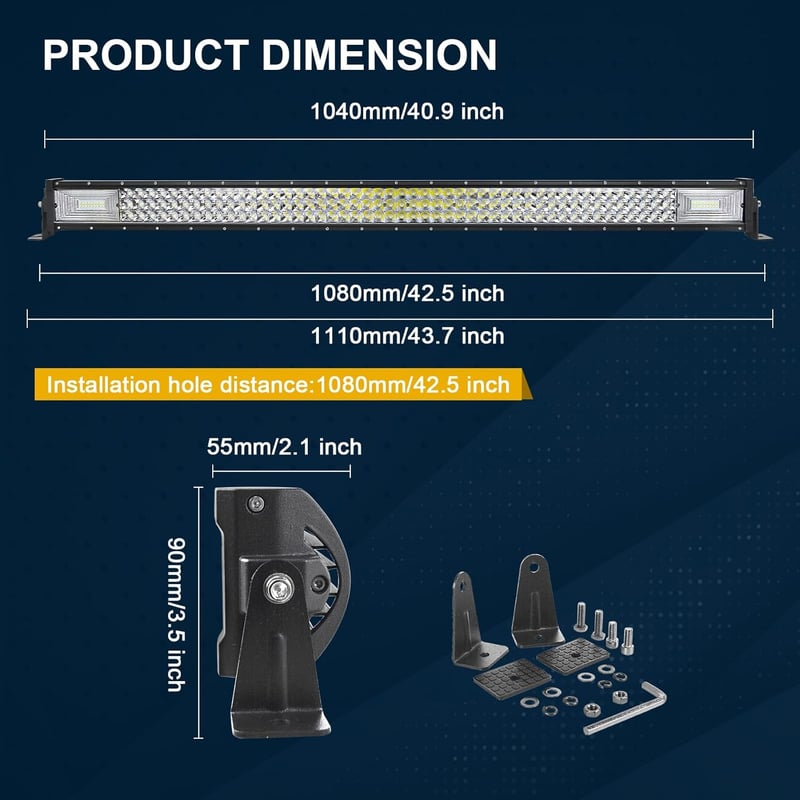 RIGIDON 42" Alumínium LED Fénysáv 540W - Vízálló Meleg Fehér Terepjáró Világítás 12V Kábelkészlettel - Autó, Terepjáró, ATV, Teherautó Kiegé