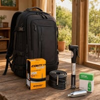 Cyklistický set proti defektu: duša + pumpa s manometrom + CO2 bombička + 60l batoh 1