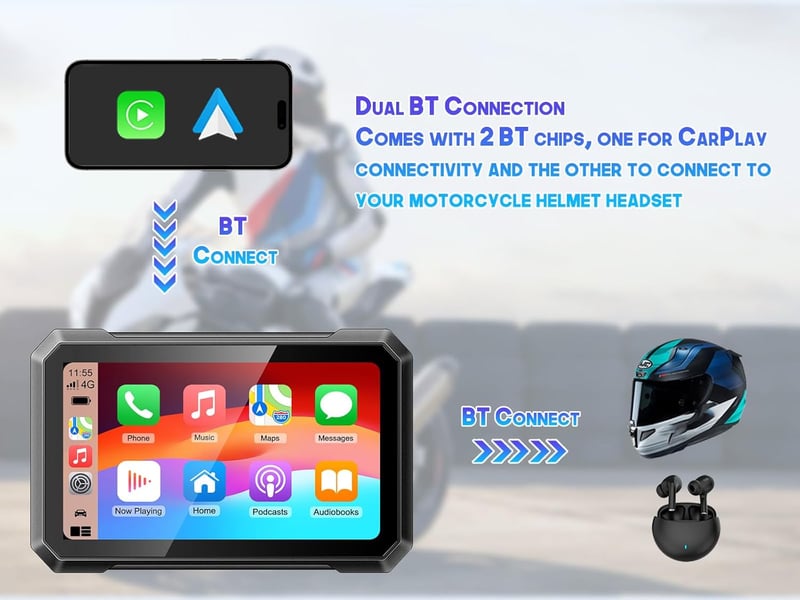 Vízálló 7" CarPlay GPS navigáció motorokhoz és autókhoz - KAOLALI