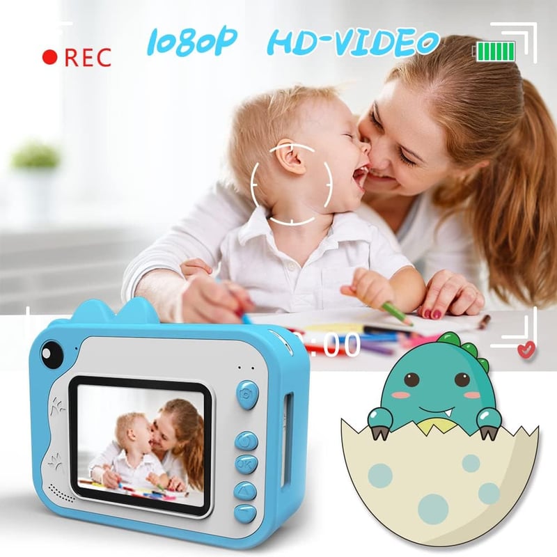 Uleway gyerek fényképezőgép, kék, 1080P, azonnali nyomtatással, 32GB kártyával, ajándék szett