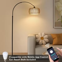 Lampadar Curbat Rayofly cu Abajur din Rattan - Lampă de Podea Vintage Boho cu Telecomandă, Bec LED, Control prin Aplicație, Dimmer 7