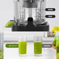 AMZCHEF Slow Juicer - 120 mm Széles Adagolónyílás Egész Gyümölcsökhöz - Gyorsan Tisztítható Gyümölcsprés 2 Pohárral - Ezüst 5