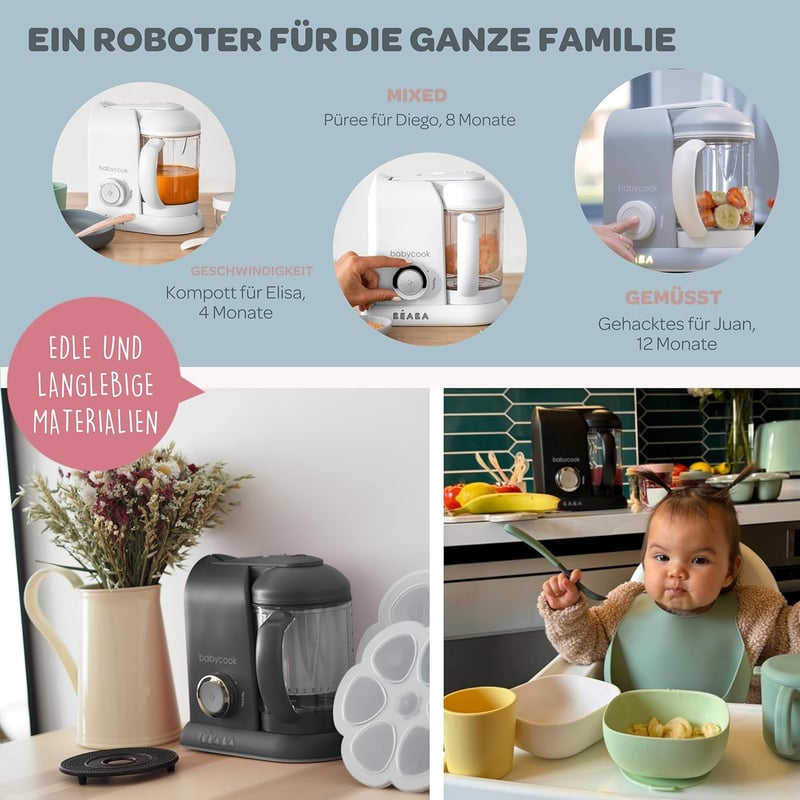 BÉABA Babycook Solo 4 az 1-ben Gőzöléses Főzőgép Rozsdamentes Kosárral Szürke