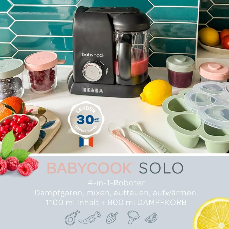 BÉABA Babycook Solo 4 az 1-ben Gőzöléses Főzőgép Rozsdamentes Kosárral Fekete