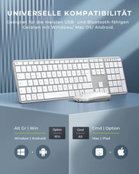 seenda Fém Bluetooth Billentyűzet és Egér Szett - Újratölthető Kettős Módú USB/BT Vezeték Nélküli QWERTZ Billentyűzet PC/Tablet/MacOS Eszköz 3